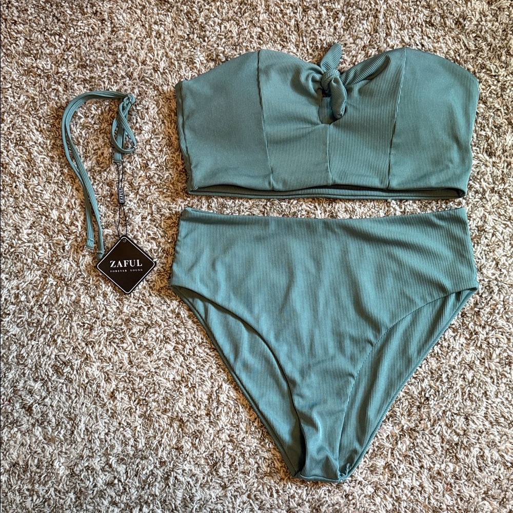 Ribbed Teal Bikini Set